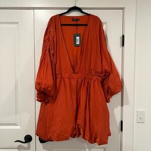 NWT Pretty Little Thing Plus Size Rust Puff Sleeve Puffball Hem Shift‎ Dress 26
